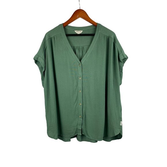 Orvis Womens Classic Collection V-Neck Blouse L/G Green - Picture 1 of 6